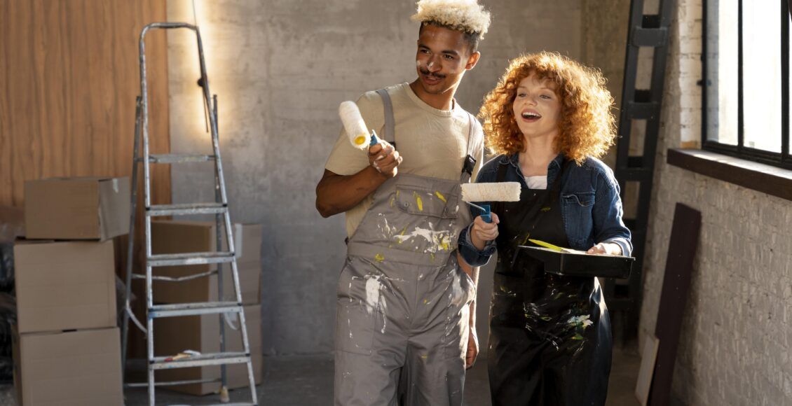 casal pintando paredes