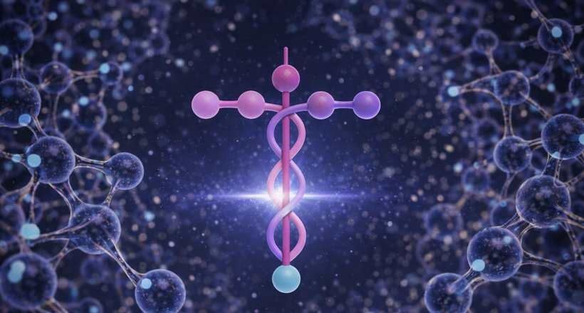 Molécula descoberta no RJ pode revolucionar tratamento para lesão medular 1 Estrutura molecular em fundo cósmico.
